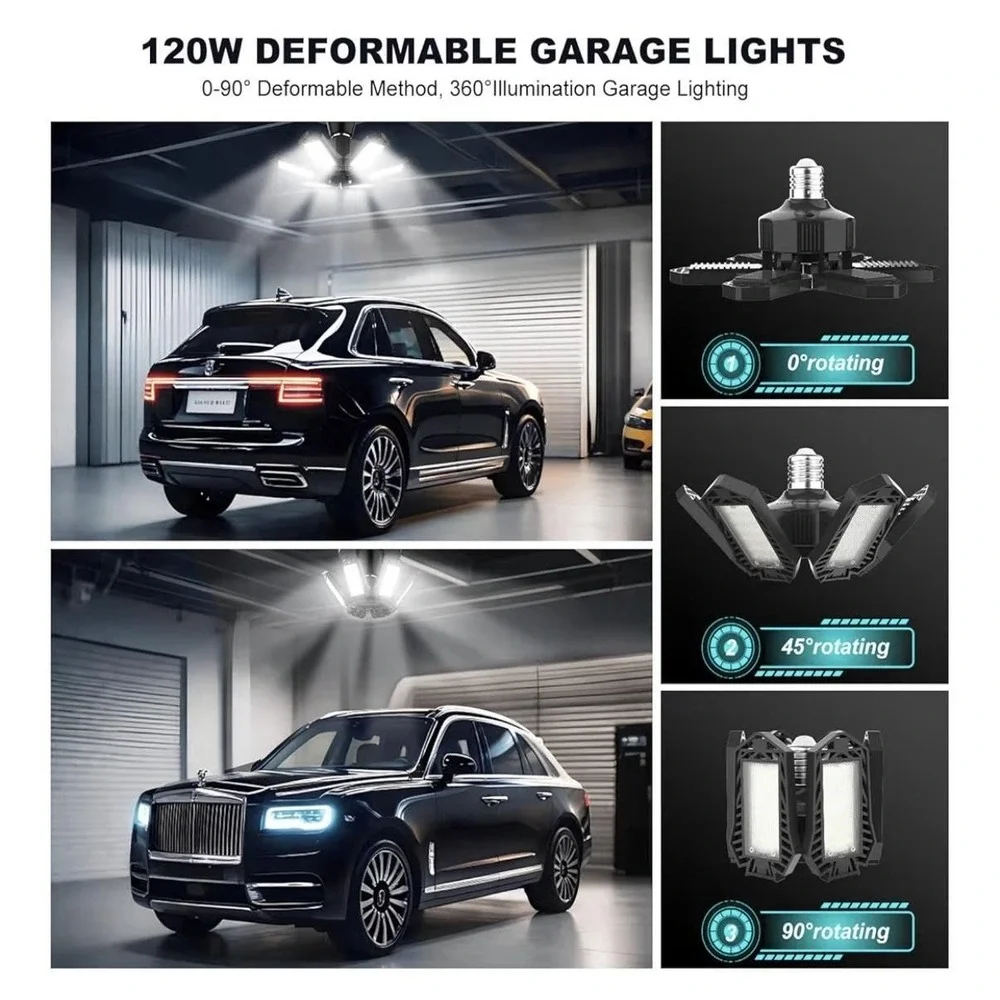 120W LED Garage Lights 10 Pack Deformable Ceiling Shop Light 6500K E26/E27